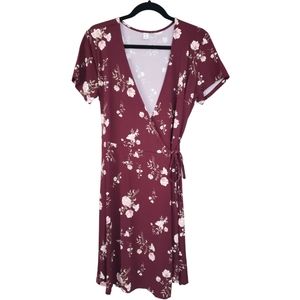 Old Navy Burgundy Floral Knit Wrap Dress